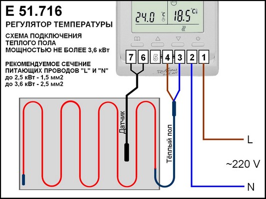 Терморегулятор E 51.716, программируемый, ЖК-дисплей, два датчика, 3,5 кВт